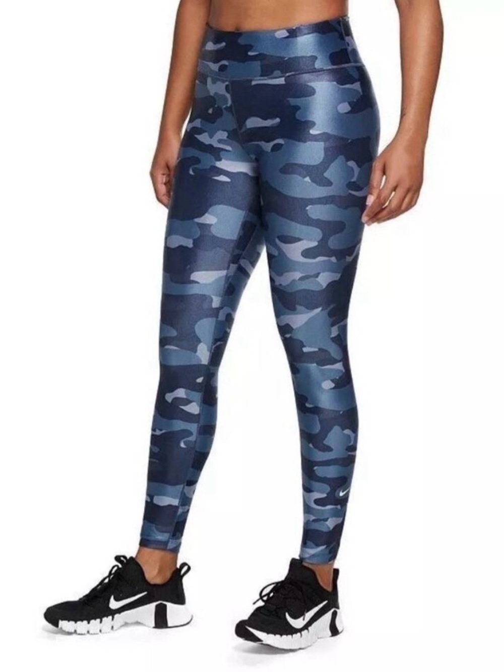 Nike Dri-Fit Women's One Mid Rise Camo Leggings Thunder Blue & White Medium EUC